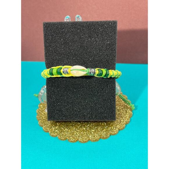 Green & Yellow Rope Bracelet w/ beads and shell as stone - Picture 1 of 3
